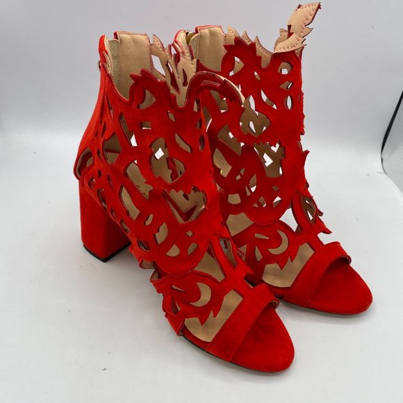A YDN Red Block Heel Gladiators Strappy Sandal - Picture 2 of 9